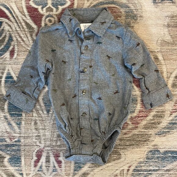 Carters Dinosaur Collard Button Down Onesie 6 months - Picture 1 of 3